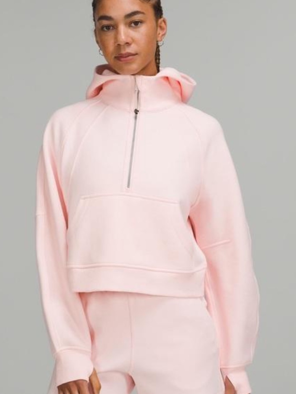 lululemon athletica Cropped Half-Zip scuba Hoodie in Light Pink